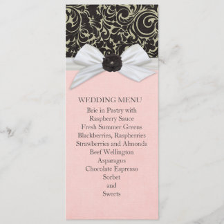 Menu Mariage damassé Floral Ribbon Black Swils