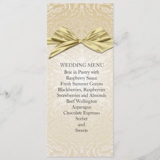 Menu Mariage damassé Gold Sparkle Ribbon (Devant)