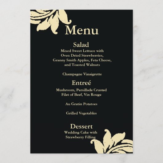 Menu Mariage damassé noir (Devant)