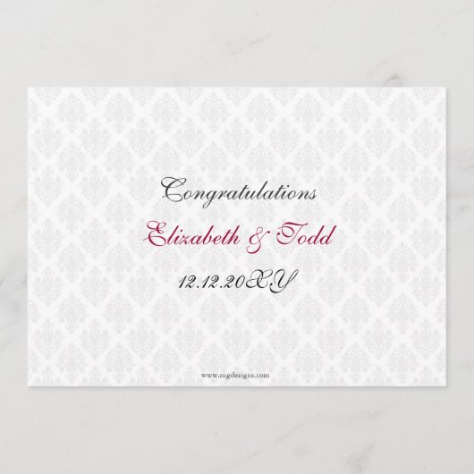 menu mariage damassé rose (Dos)