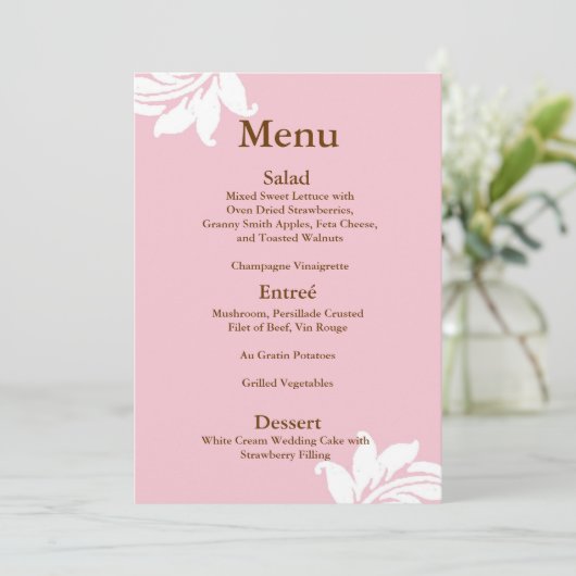 Menu Mariage damassé rose (Debout devant)