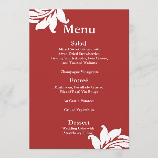 Menu Mariage damassé rouge (Devant)