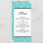 Menu Mariage damassé turquoise (Devant / Derrière)