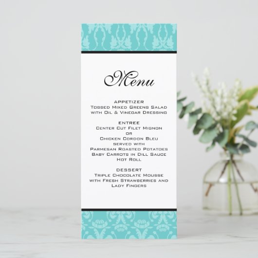 Menu Mariage damassé turquoise (Debout devant)