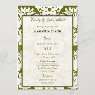 Menu Mariage damassé vert Olive