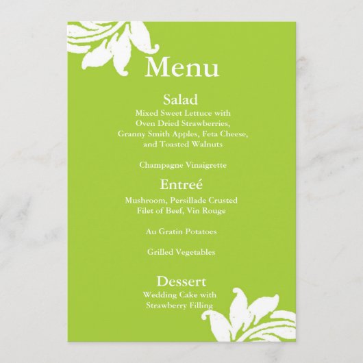 Menu Mariage damassé verte (Devant)