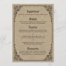 Menu Mariage damassé victorien gothique beige