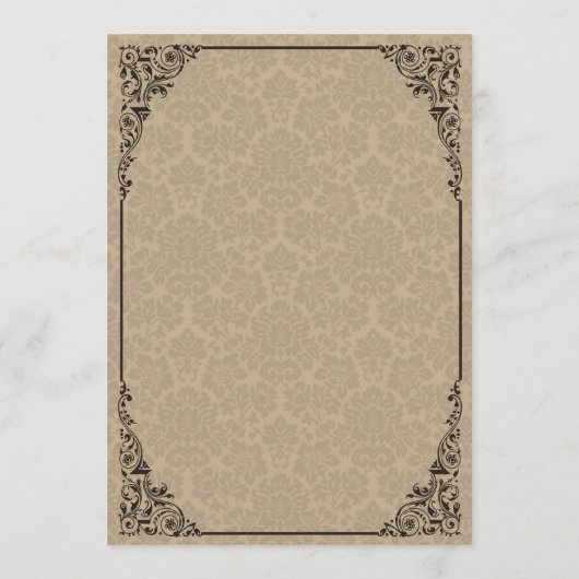 Menu Mariage damassé victorien gothique beige (Dos)