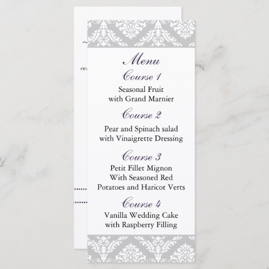 menu mariage damassé violet (Devant / Derrière)