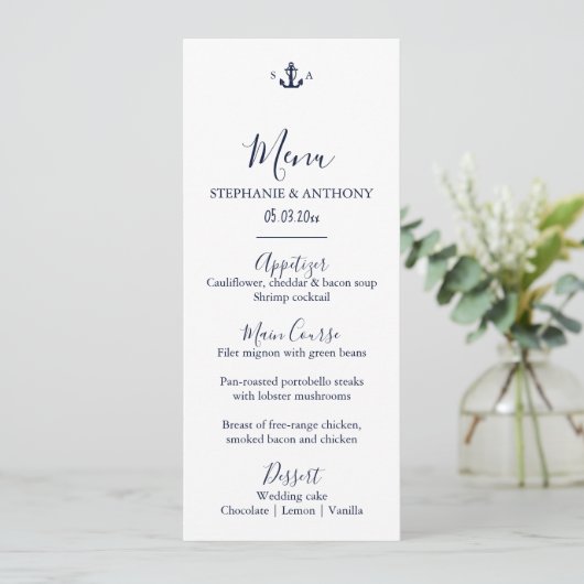 Menu Mariage d'Ancre bleu marine Monogram (Debout devant)