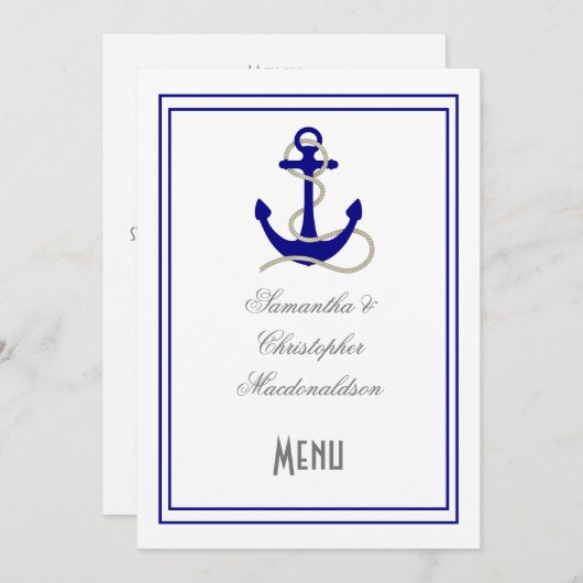 Menu mariage d'ancre marine (Devant / Derrière)