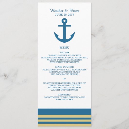 Menu Mariage d'Ancres Blue Gold (Devant)