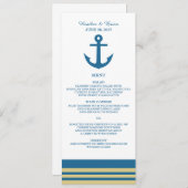 Menu Mariage d'Ancres Blue Gold (Devant / Derrière)