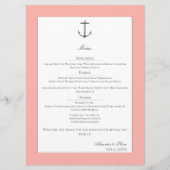 Menu Mariage d'Ancres nautiques simple | Corail (Devant)