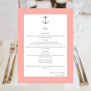 Menu Mariage d'Ancres nautiques simple Corail