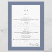Menu Mariage d'Ancres nautiques simple | Dusty Blue (Devant)