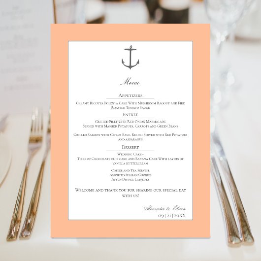 Menu Mariage d'Ancres nautiques simple | Pêche