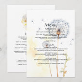Menu Mariage Dandelion aquarelle (Devant / Derrière)