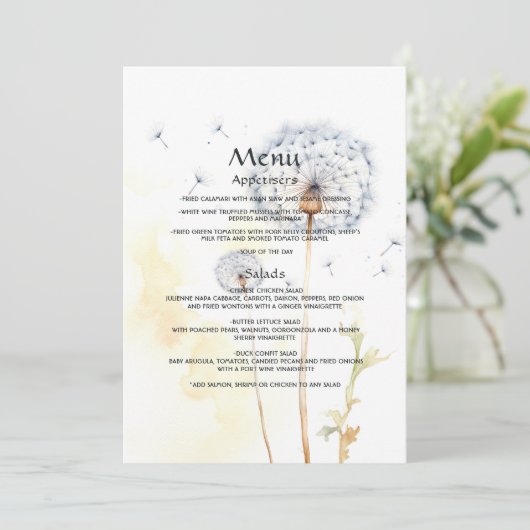 Menu Mariage Dandelion aquarelle (Debout devant)