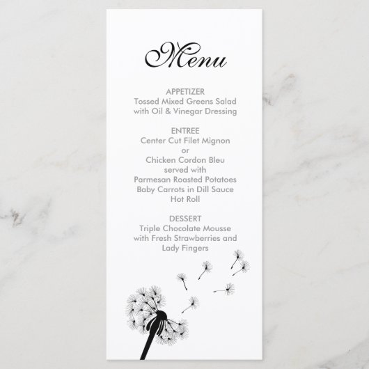 Menu Mariage Dandelion noir (Devant)