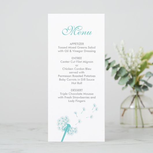 Menu Mariage Dandelion turquoise (Debout devant)
