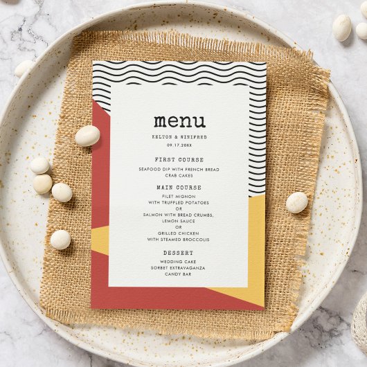 Menu Mariage dans le style Pop art Memphis des années 8