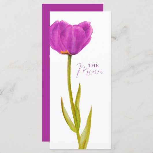 Menu Mariage d'aquarelle à tulipe violet simple (Devant / Derrière)