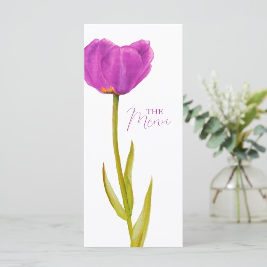Menu Mariage d'aquarelle à tulipe violet simple (Debout devant)