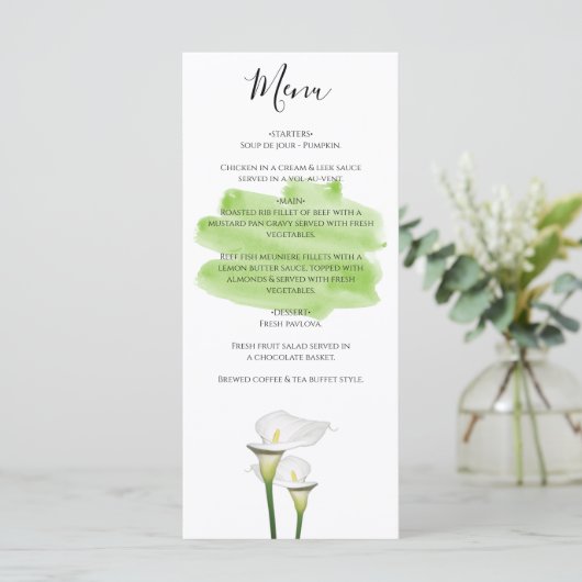 Menu Mariage d'aquarelle blanc Calla Lilies (Debout devant)