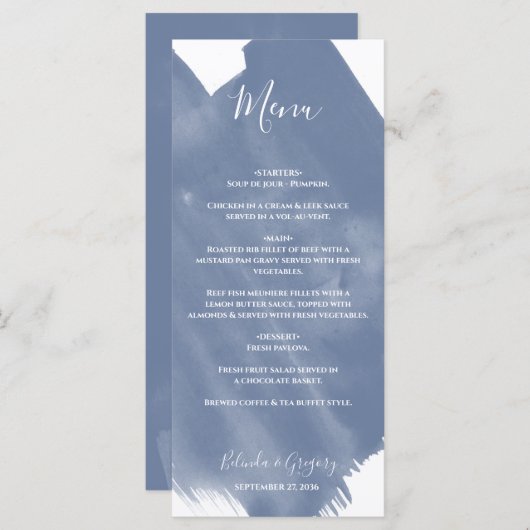 Menu Mariage d'aquarelle bleu foncé (Devant / Derrière)