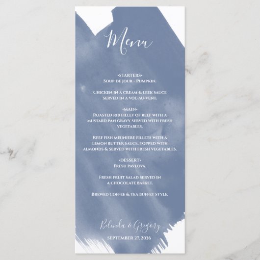 Menu Mariage d'aquarelle bleu foncé (Devant)