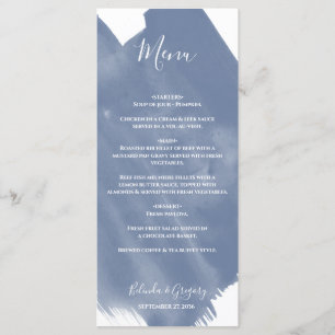 Menu Mariage d'aquarelle bleu foncé