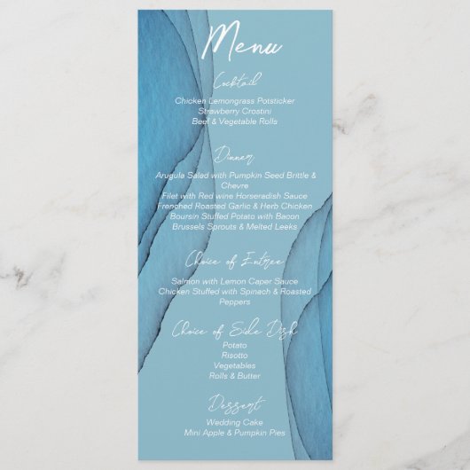 Menu Mariage d'aquarelle bleu océan (Devant)