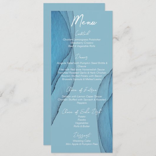 Menu Mariage d'aquarelle bleu océan (Devant / Derrière)