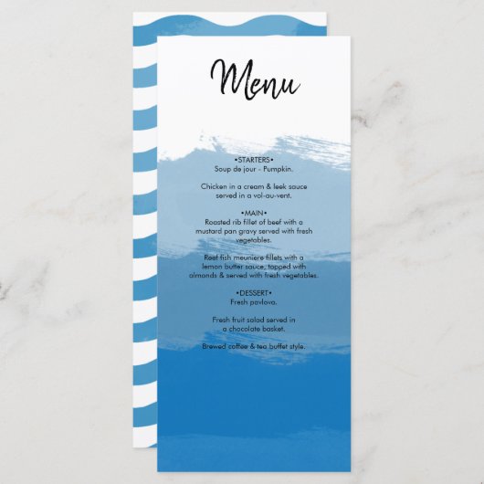 Menu Mariage d'aquarelle bleu plage (Devant / Derrière)
