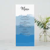 Menu Mariage d'aquarelle bleu plage (Debout devant)