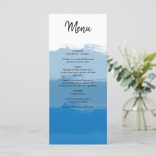 Menu Mariage d'aquarelle bleu plage (Debout devant)
