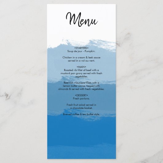 Menu Mariage d'aquarelle bleu plage (Devant)