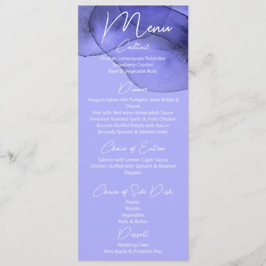 Menu Mariage d'aquarelle bleu violet lavande (Devant)