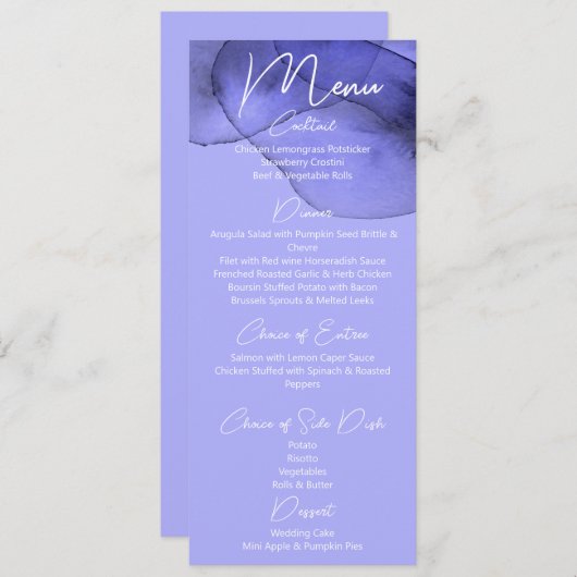 Menu Mariage d'aquarelle bleu violet lavande (Devant / Derrière)