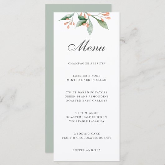 Menu Mariage d'aquarelle botanique simple et élégant (Devant / Derrière)
