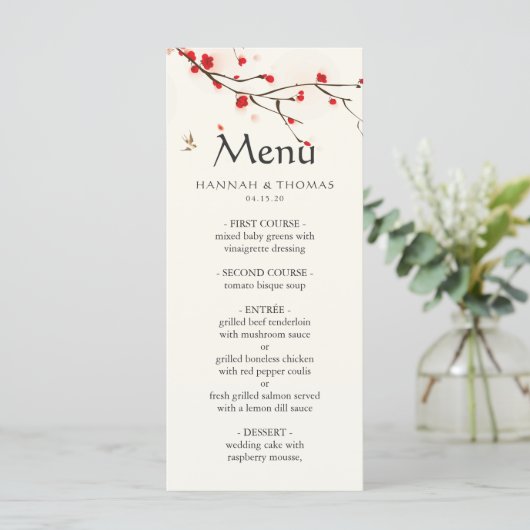 Menu Mariage d'aquarelle Cherry Blossoms (Debout devant)