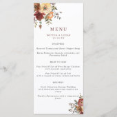 Menu Mariage d'aquarelle d'automne Bourgogne et orange (Devant)