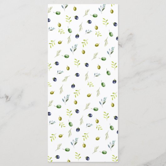 Menu mariage d'aquarelle de branche d'olive (Dos)