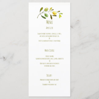 Menu mariage d'aquarelle de branche d'olive