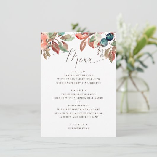 Menu Mariage d'aquarelle de feuillage d'automne | Feuil (Debout devant)