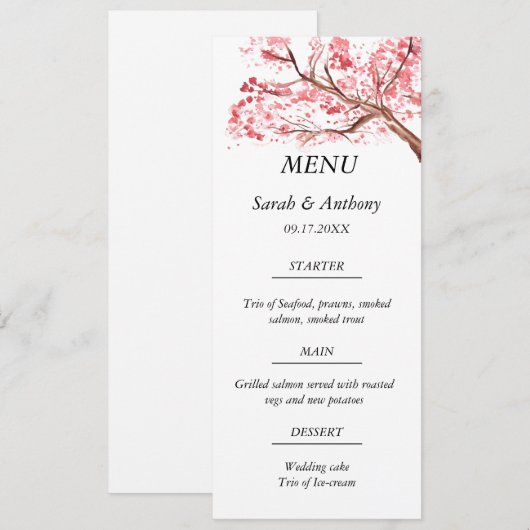Menu Mariage d'aquarelle de fleurs de cerisier (Devant / Derrière)