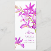 Menu Mariage d'aquarelle de fleurs d'orchidées violette (Devant)