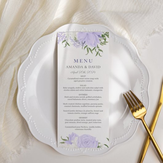 Menu Mariage d'aquarelle de périwinkle botanique