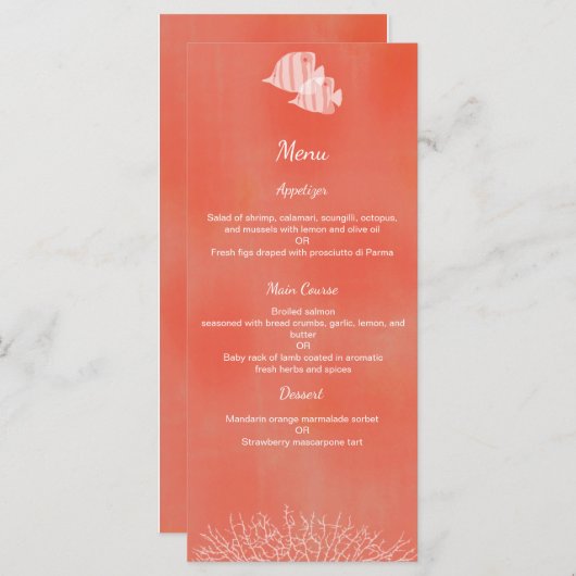 Menu mariage d'aquarelle de poisson tropical (Devant / Derrière)